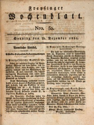 Freisinger Wochenblatt Sonntag 25. Dezember 1831