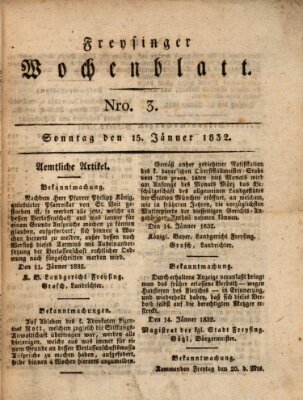 Freisinger Wochenblatt Sonntag 15. Januar 1832