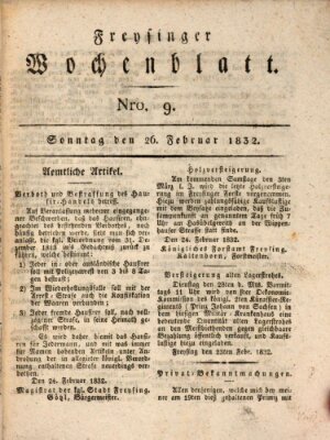 Freisinger Wochenblatt Sonntag 26. Februar 1832