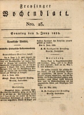 Freisinger Wochenblatt Sonntag 3. Juni 1832