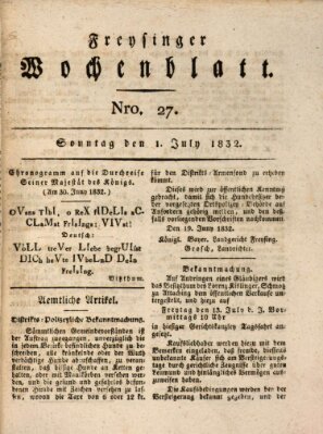 Freisinger Wochenblatt Sonntag 1. Juli 1832