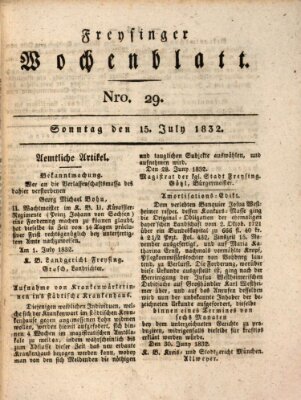 Freisinger Wochenblatt Sonntag 15. Juli 1832