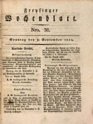 Freisinger Wochenblatt Sonntag 2. September 1832