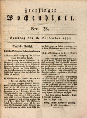 Freisinger Wochenblatt Sonntag 16. September 1832