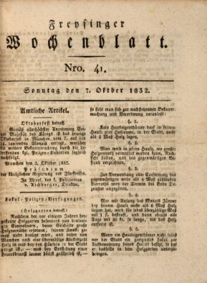 Freisinger Wochenblatt Sonntag 7. Oktober 1832