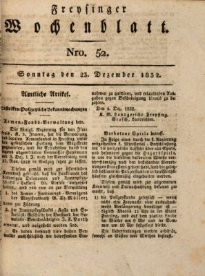 Freisinger Wochenblatt Sonntag 23. Dezember 1832