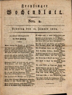 Freisinger Wochenblatt Sonntag 13. Januar 1833