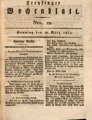 Freisinger Wochenblatt Sonntag 24. März 1833