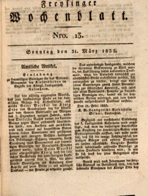 Freisinger Wochenblatt Sonntag 31. März 1833