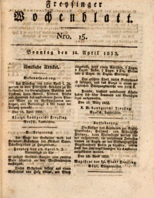 Freisinger Wochenblatt Sonntag 14. April 1833