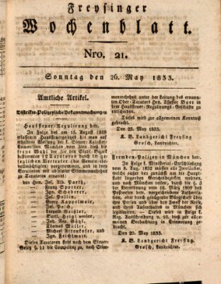 Freisinger Wochenblatt Sonntag 26. Mai 1833