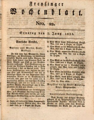 Freisinger Wochenblatt Sonntag 2. Juni 1833