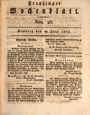 Freisinger Wochenblatt Sonntag 14. Juli 1833