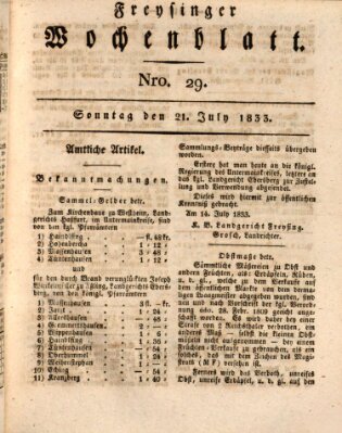 Freisinger Wochenblatt Sonntag 21. Juli 1833