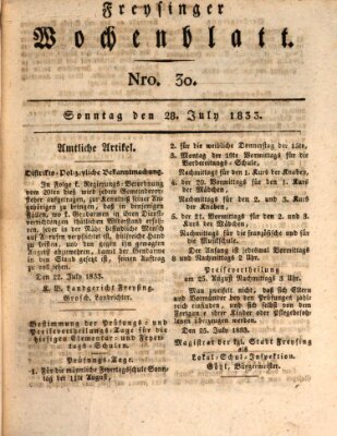 Freisinger Wochenblatt Sonntag 28. Juli 1833