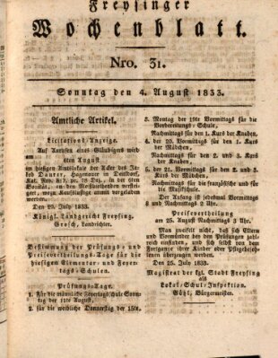 Freisinger Wochenblatt Sonntag 4. August 1833