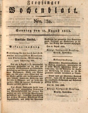 Freisinger Wochenblatt Sonntag 11. August 1833