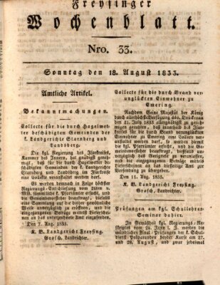 Freisinger Wochenblatt Sonntag 18. August 1833