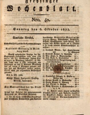 Freisinger Wochenblatt Sonntag 6. Oktober 1833