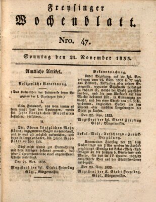 Freisinger Wochenblatt Sonntag 24. November 1833