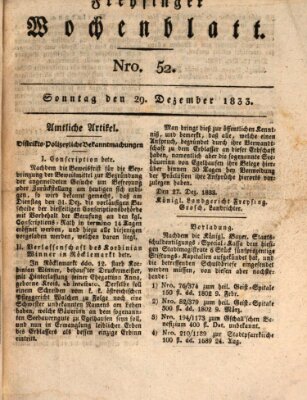 Freisinger Wochenblatt Sonntag 29. Dezember 1833