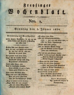 Freisinger Wochenblatt Sonntag 5. Januar 1834