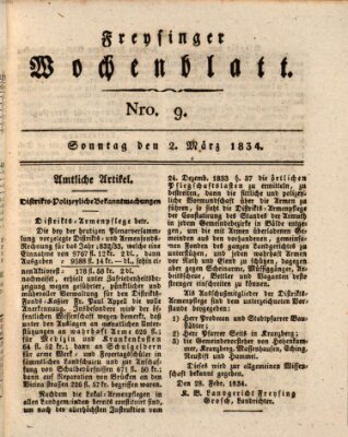 Freisinger Wochenblatt Sonntag 2. März 1834