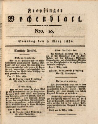 Freisinger Wochenblatt Sonntag 9. März 1834