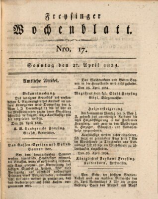 Freisinger Wochenblatt Sonntag 27. April 1834