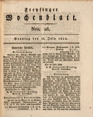 Freisinger Wochenblatt Sonntag 13. Juli 1834