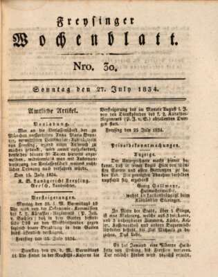 Freisinger Wochenblatt Sonntag 27. Juli 1834