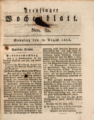 Freisinger Wochenblatt Sonntag 10. August 1834