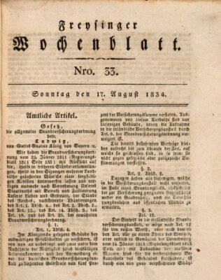 Freisinger Wochenblatt Sonntag 17. August 1834