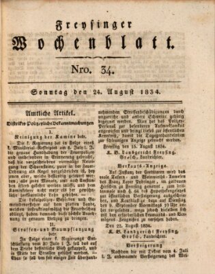 Freisinger Wochenblatt Sonntag 24. August 1834