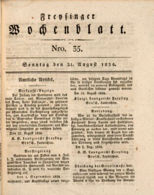 Freisinger Wochenblatt Sonntag 31. August 1834