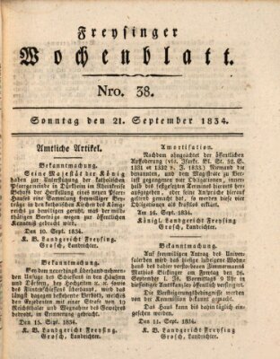 Freisinger Wochenblatt Sonntag 21. September 1834