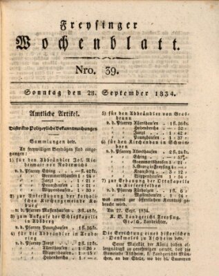 Freisinger Wochenblatt Sonntag 28. September 1834