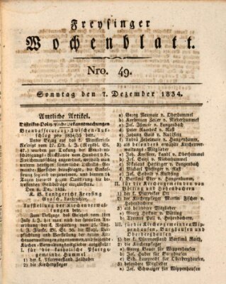 Freisinger Wochenblatt Sonntag 7. Dezember 1834