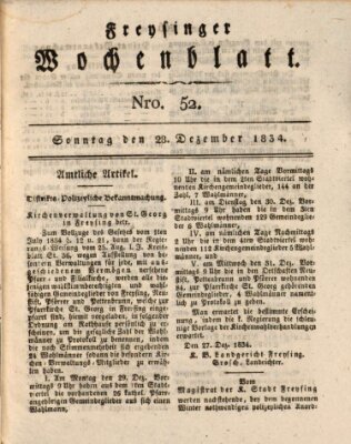Freisinger Wochenblatt Sonntag 28. Dezember 1834