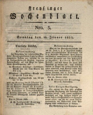 Freisinger Wochenblatt Sonntag 18. Januar 1835