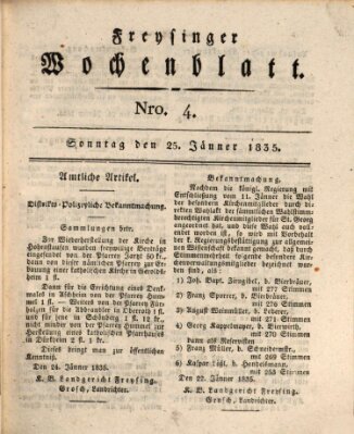 Freisinger Wochenblatt Sonntag 25. Januar 1835