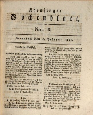 Freisinger Wochenblatt Sonntag 8. Februar 1835