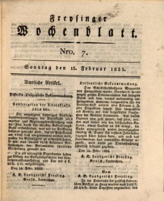 Freisinger Wochenblatt Sonntag 15. Februar 1835