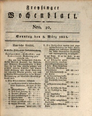 Freisinger Wochenblatt Sonntag 8. März 1835