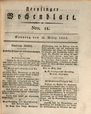 Freisinger Wochenblatt Sonntag 15. März 1835