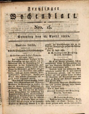 Freisinger Wochenblatt Sonntag 12. April 1835