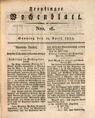 Freisinger Wochenblatt Sonntag 19. April 1835