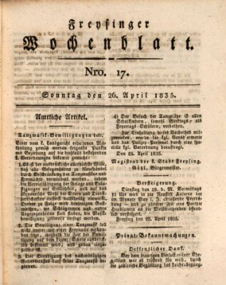 Freisinger Wochenblatt Sonntag 26. April 1835