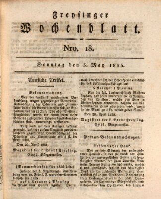 Freisinger Wochenblatt Sonntag 3. Mai 1835