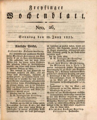 Freisinger Wochenblatt Sonntag 28. Juni 1835